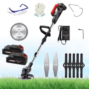 Coasa Electrica, AKKEE®, Masina de tuns iarba fara fir, cu Acumulator, Brat ajustabil, Lungime telescopica 90-125cm, 3 tipuri de lame, Kit de tuns cu taietor de perii, Perfect pentru gradina, Negru