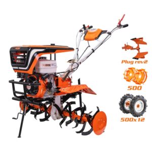 Motocultor pe benzina RURIS 913ACC, putere 13 CP, 390 CC, 4 timpi, 2+1 viteze, priza de putere, 110 cm latime lucru, 36 cm adancime lucru,contine: roti cauciuc + plug reversibil + roti metalice 500